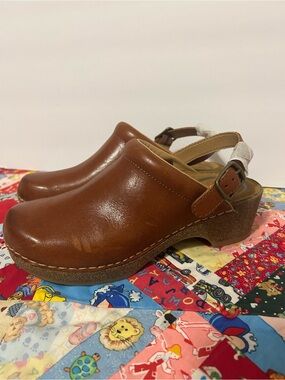 Aetrex Beckie Cognac Brown Cork Clogs Sling Back Size 37 Leather
